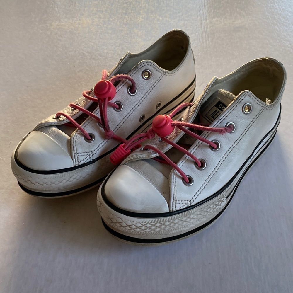 CONVERSE All Star Kids White Leather Sneakers Size 1